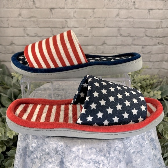 🇺🇸Stars & Stripes Patriotic Themed Open Toe One Band Comfy Slippers WMS 12/13 - Picture 5 of 10